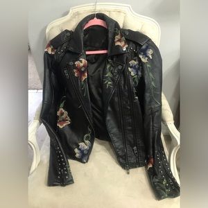 Blank NYC faux leather floral studded jacket